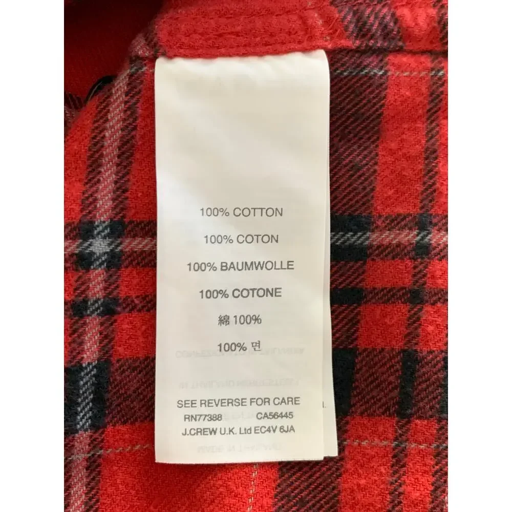J. Crew Red and Black Windowpane Plaid Flannel Button Down Size 8